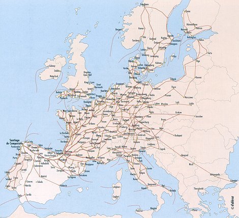 carte européenne des chemins de Saint-Jacques de Compostelle